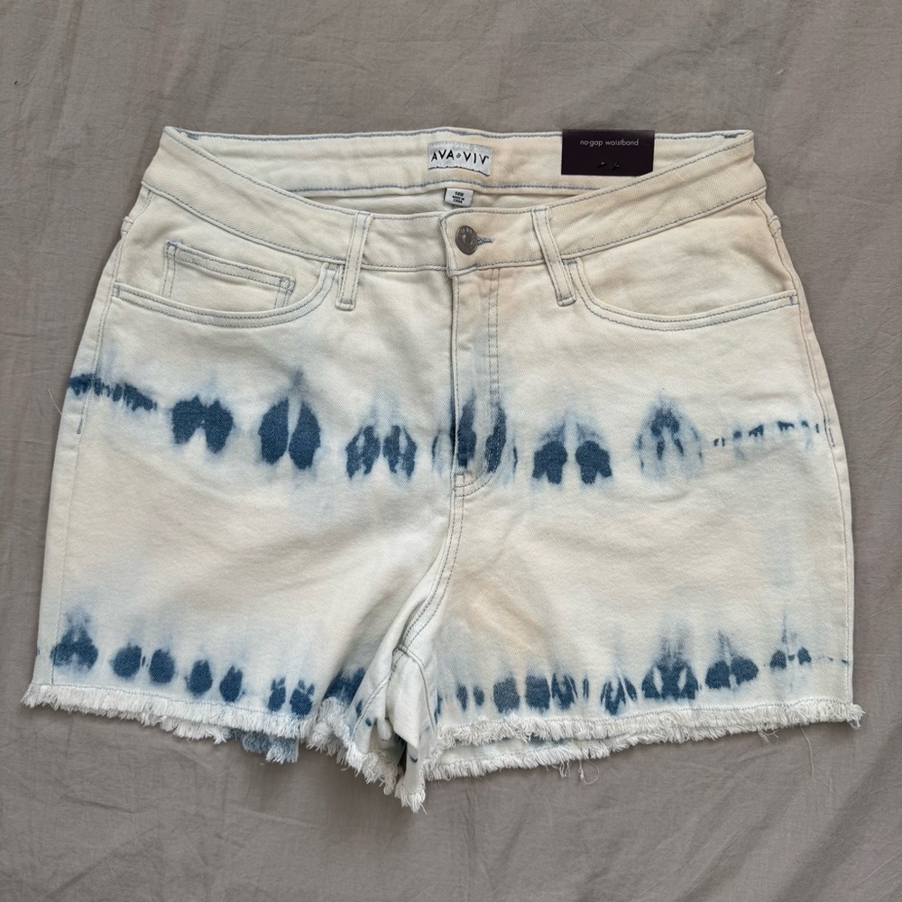 Women's High-Rise Blue and Cream Tie-Dye Jean Shorts - Ava & Viv
